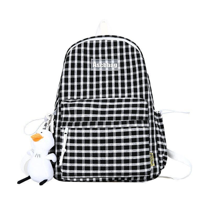 Playful Plaid Canvas Backpack for Harajuku Style