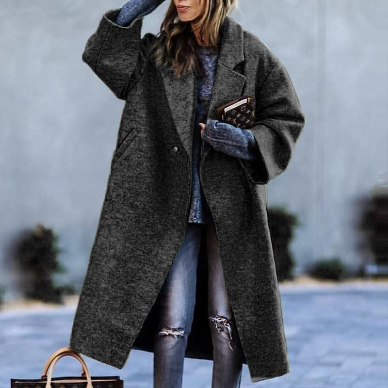 Playful Long Woolen Coat in Temperament Color