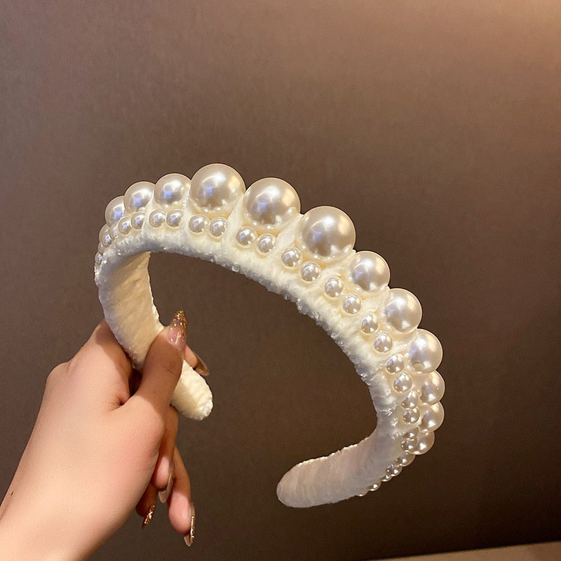 Trendy Pearl Velvet Headband for Women