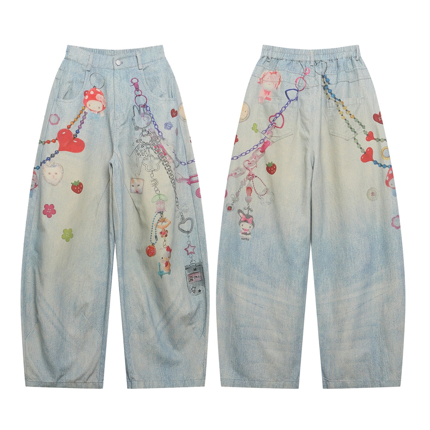 Playful Washed Chain Printed Jeans
