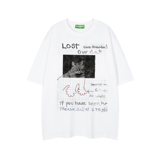 Cool Cat Letter Print Short Sleeve T-Shirt
