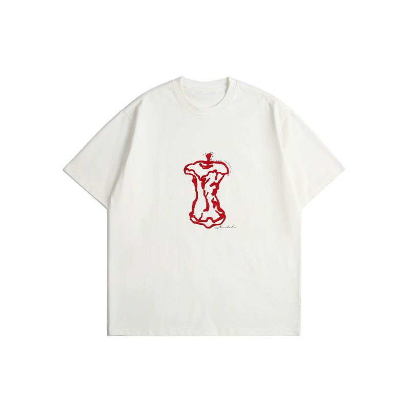 Playful Apple Core Print T-Shirt for Men and Women