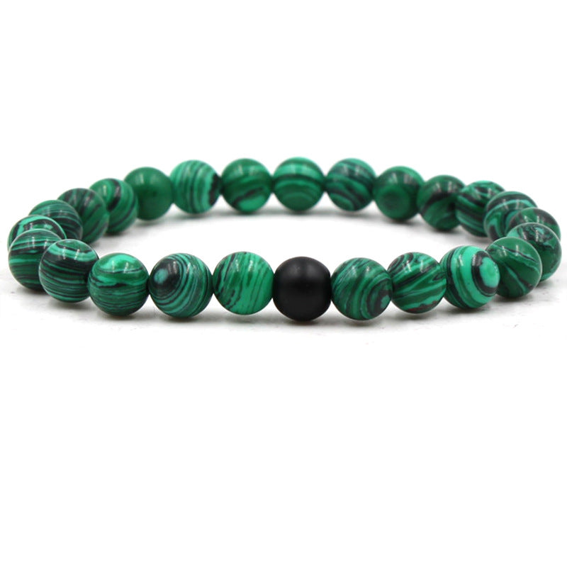 Stylish 8mm Matte Black Frosted Stone Malachite Couple Bracelet