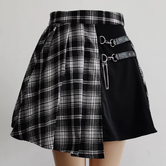 Gothic Kawaii Plaid Pleated Skirt - Harajuku Fashion