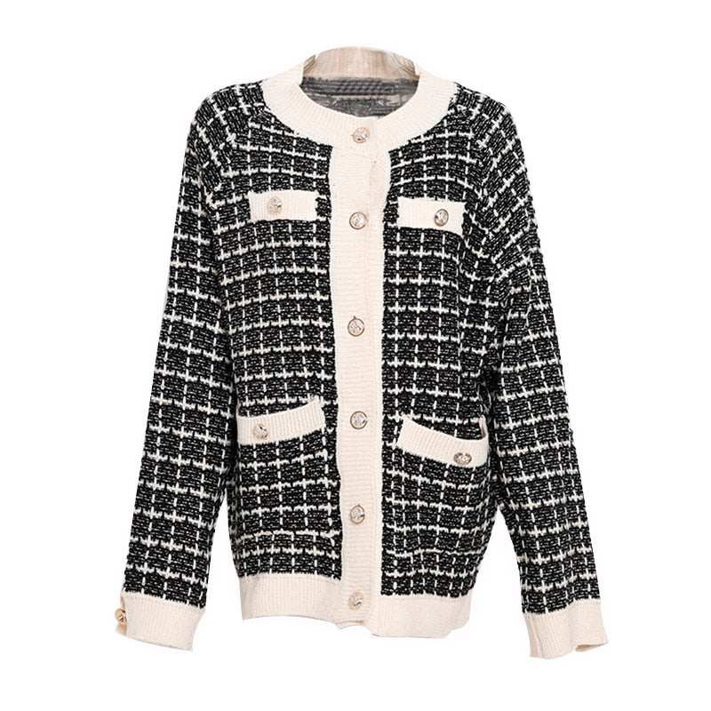 Harajuku Style Retro Plaid Cardigan Sweater Coat