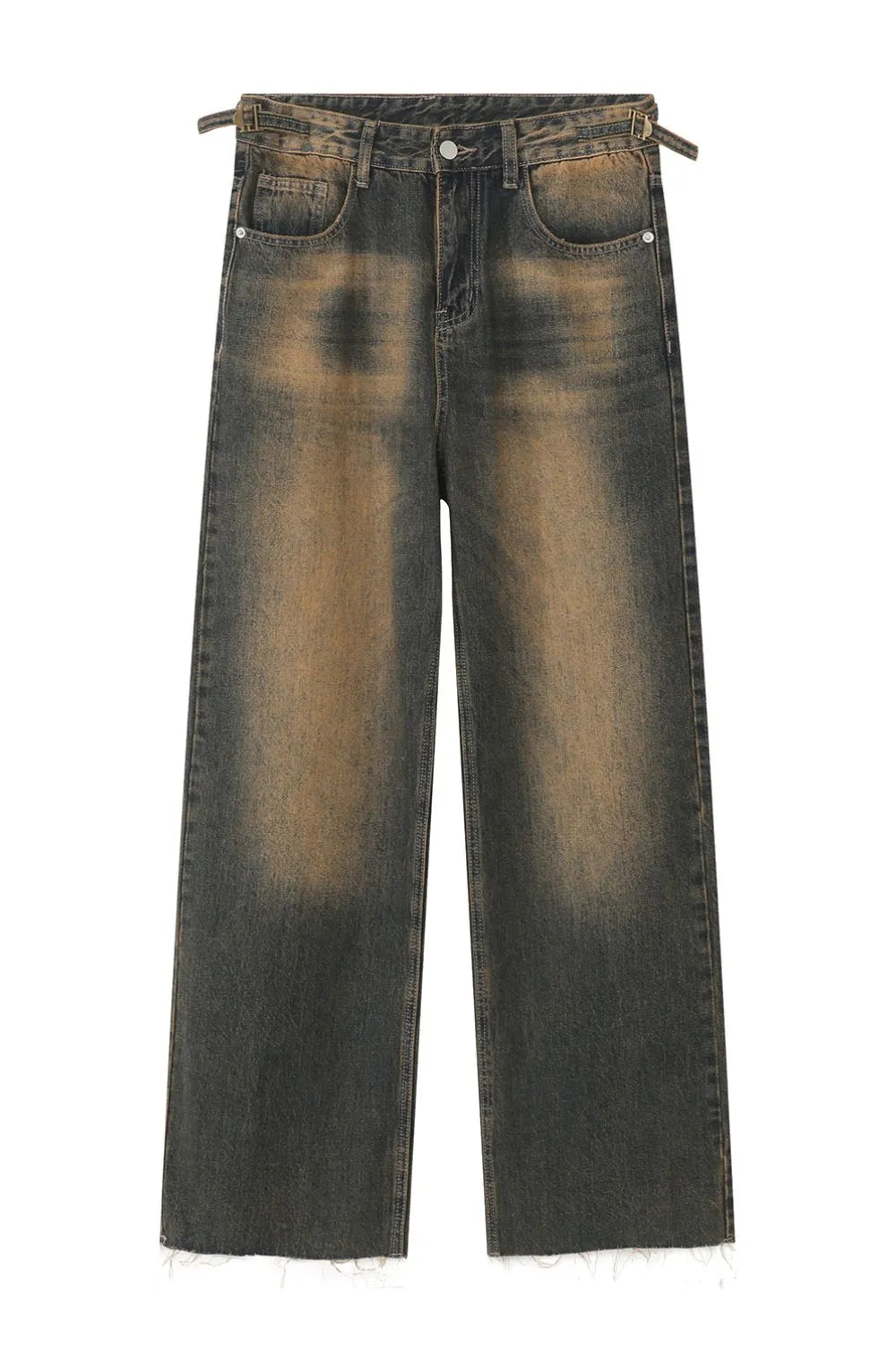 Harajuku-Inspired Raw Hem Straight Leg Jeans