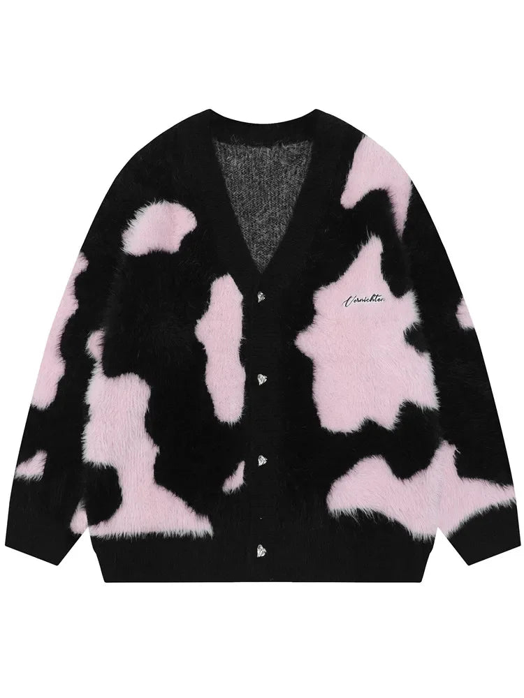Deeptown Y2K Harajuku Pink Knitted Cardigan