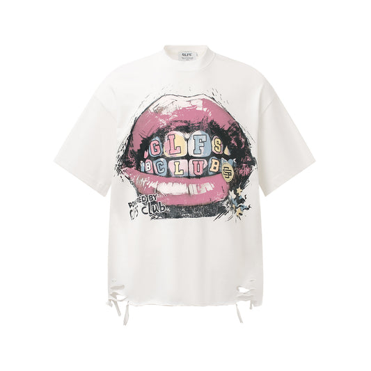 Unique Red Lip Letter T-Shirt - Harajuku Style