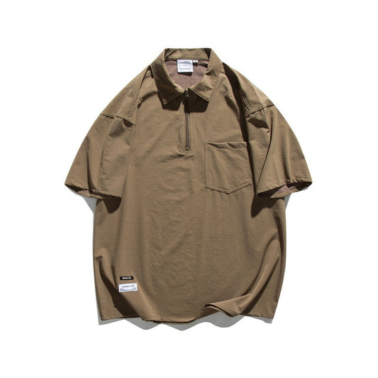 Harajuku Style Half Zip Collar Polo Shirt