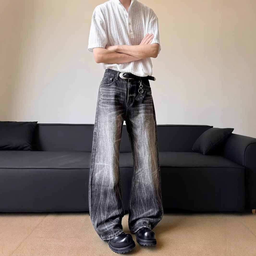 Retro Lightning Pattern Curved Knife Jeans
