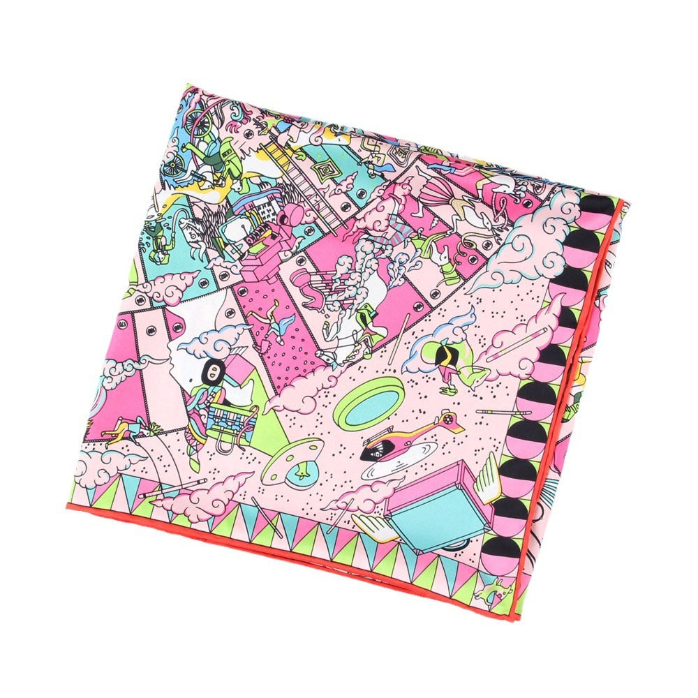 Playful Handmade Curled Scarf - 90cm Twill Silk Square