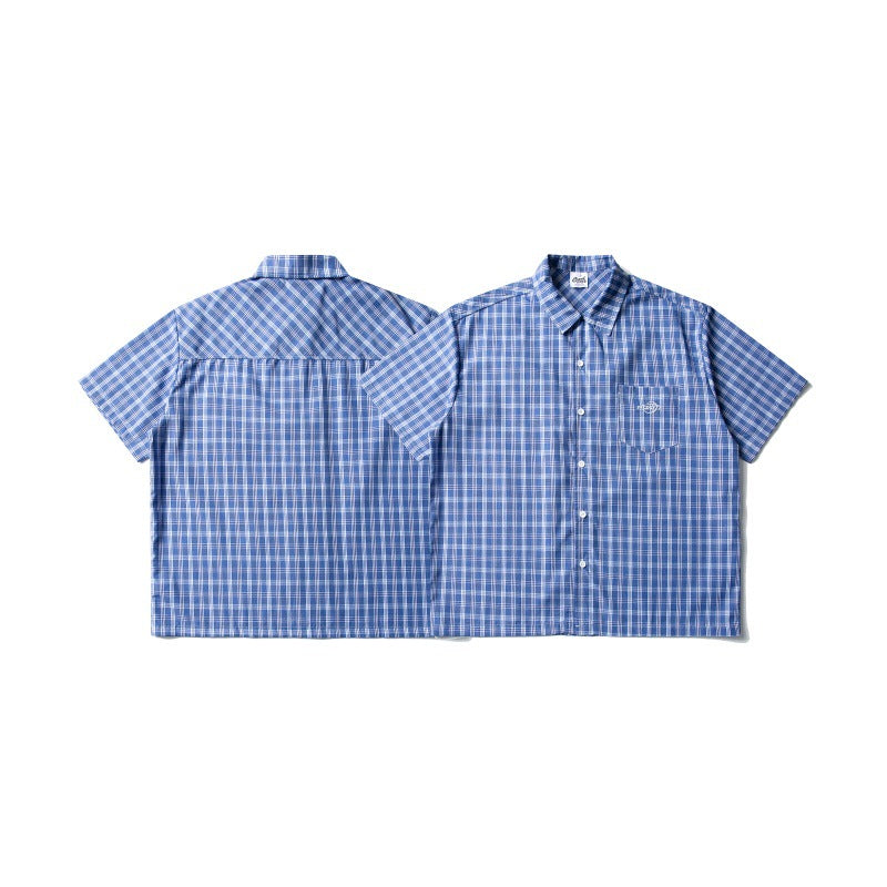 Embroidered Plaid Shirt with Patch Pockets