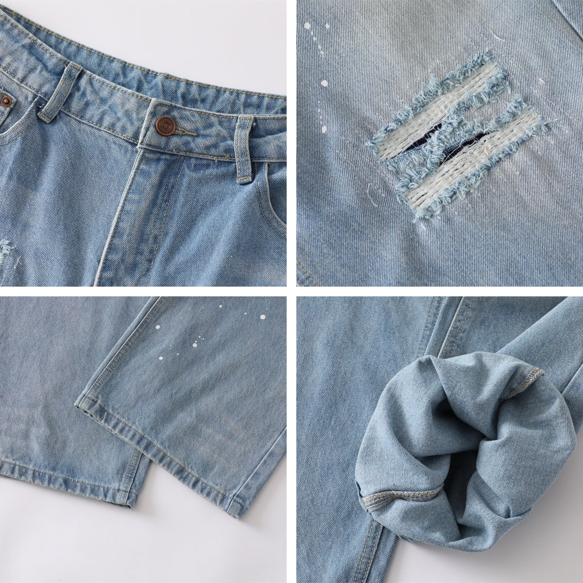 Washed Patch Cat Whisker Splatter Ink Design Jeans