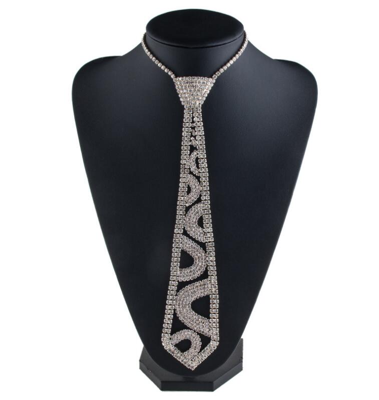 Harajuku Style Rhinestone Tie Shaped Maxi Necklace