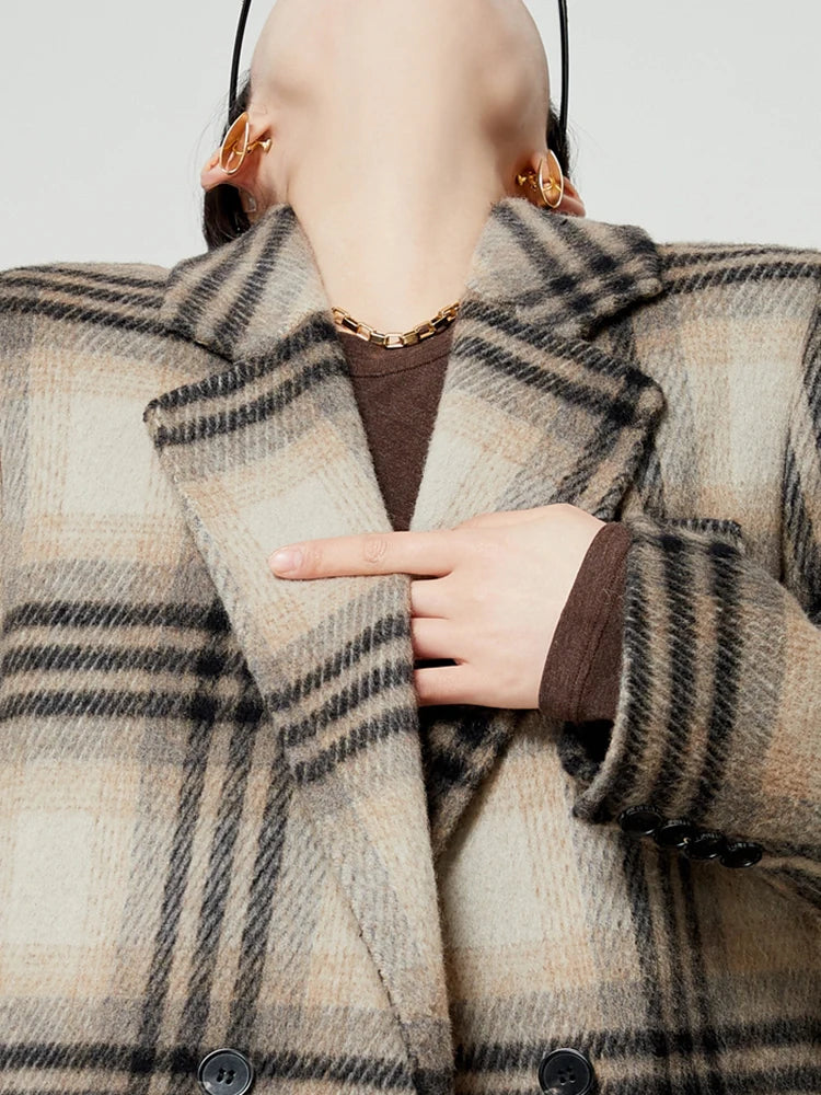 Harajuku Vintage Plaid Woolen Coat for Women