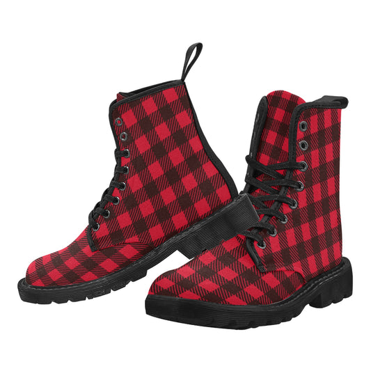 Red/Black Plaid Lumberjack Checkered Men's Lace Up Canvas Boots