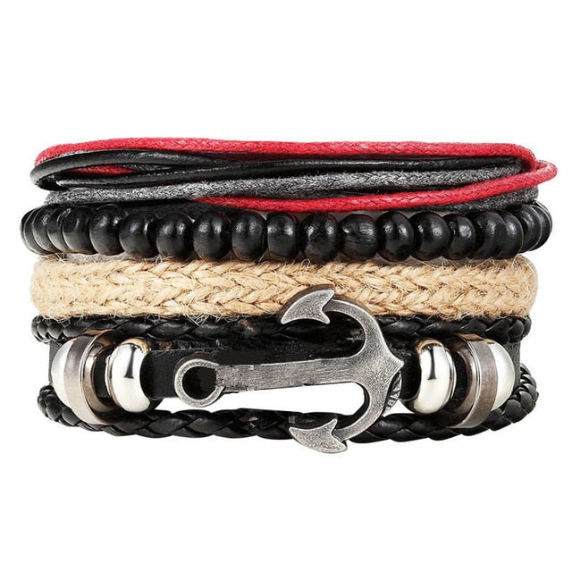 Punk Leather Lucky Spade Poker Charm Bracelet for Men