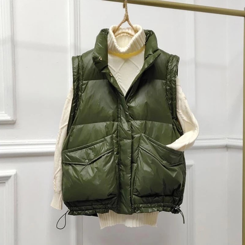 Harajuku Style White Down Winter Vest for Women