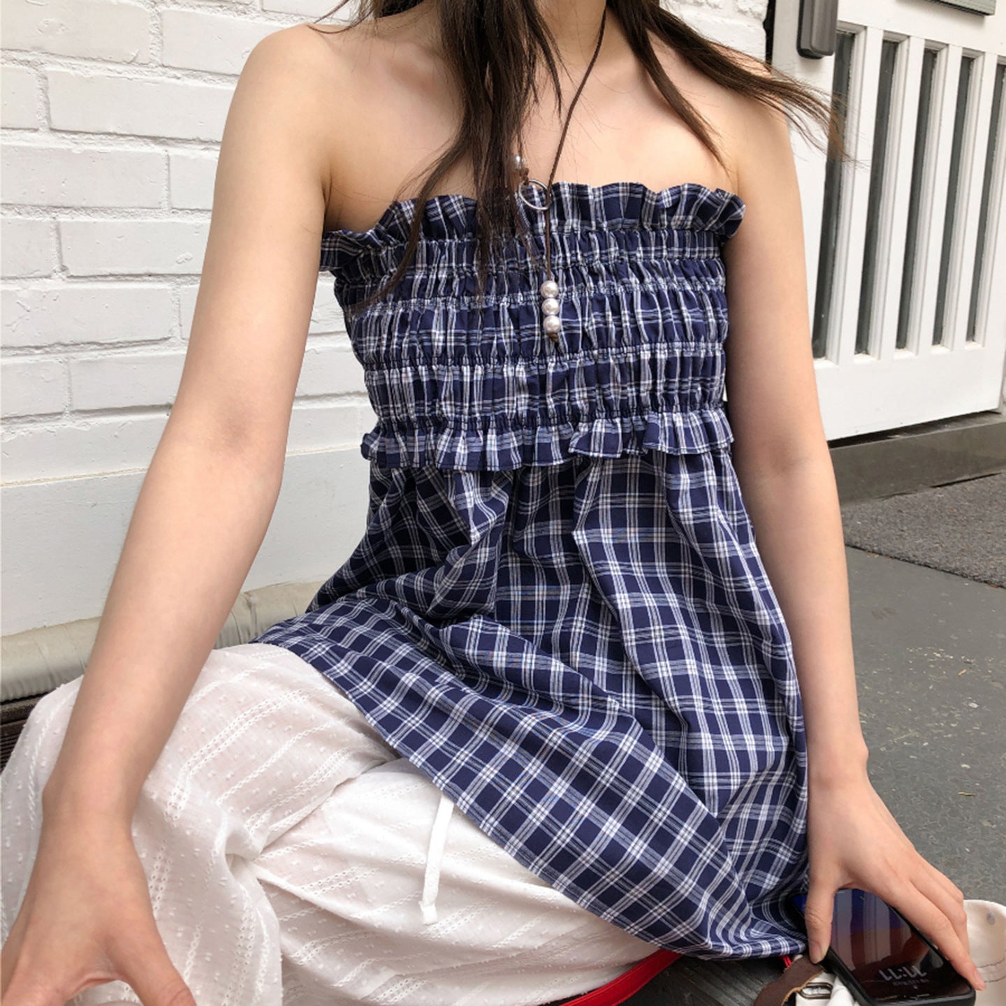 Blue Plaid Double Skirt for Women