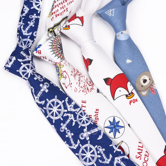 Printed Cartoon Cotton Neck Unisex Animal Pattern Tie