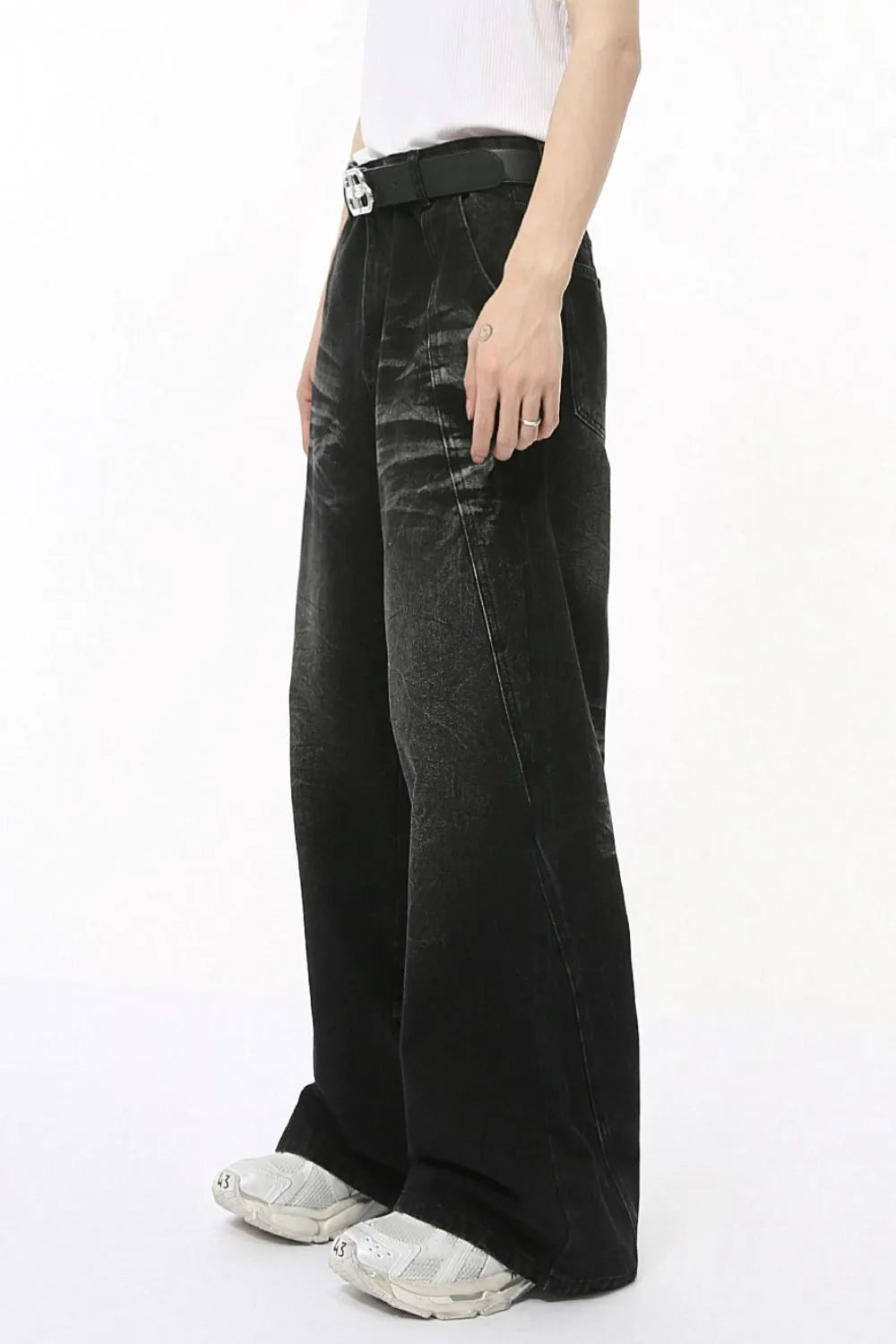 Washed Cat Whiskered Wide Leg Jeans - Harajuku Style