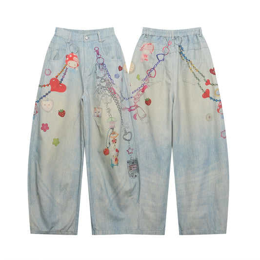 Playful Washed Chain Printed Jeans