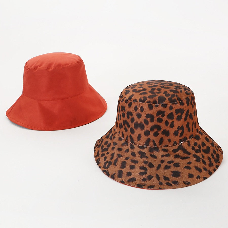 Reversible Two-Sided Leopard Black Bucket Hat