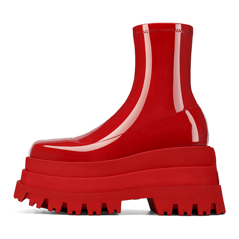 Thick-Soled Muffin Heel Boots - Waterproof Platform