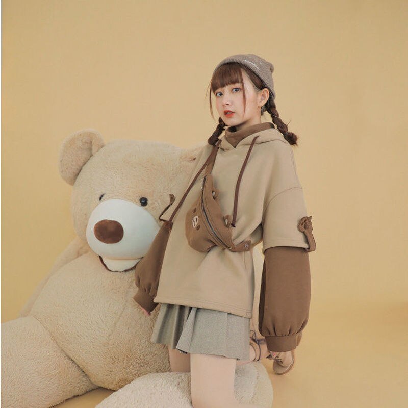 Kawaii Aesthetic Bear Anime Hoodie for Women