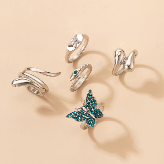 Blue Butterfly Diamond Ring Set - Irregular Snake Style