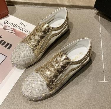Harajuku Style Women’s Sneakers - Golden Silver Bling Flats