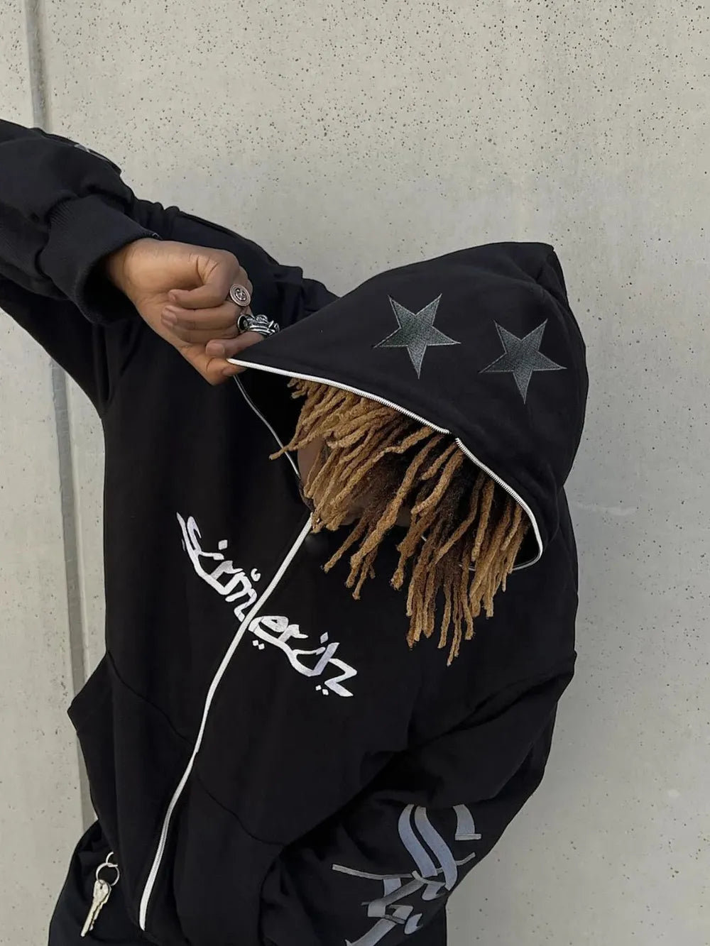 Men's Star Embroidery Zip Up Hoodie - Harajuku Style