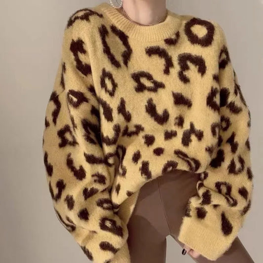 Women's Casual Leopard Pattern Pullover Sweater