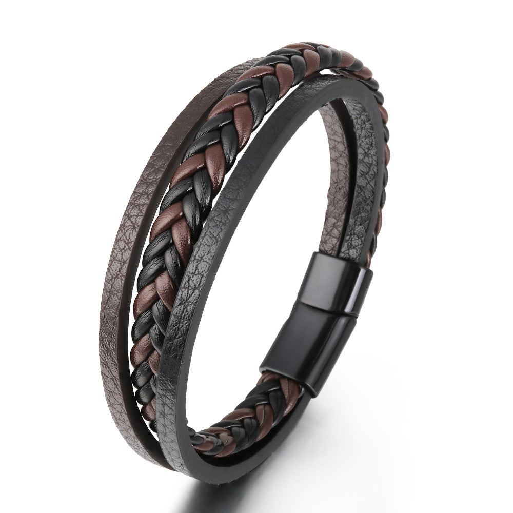 Vintage Leather Rope Braided Men's Bracelet with Magnetic Buckle