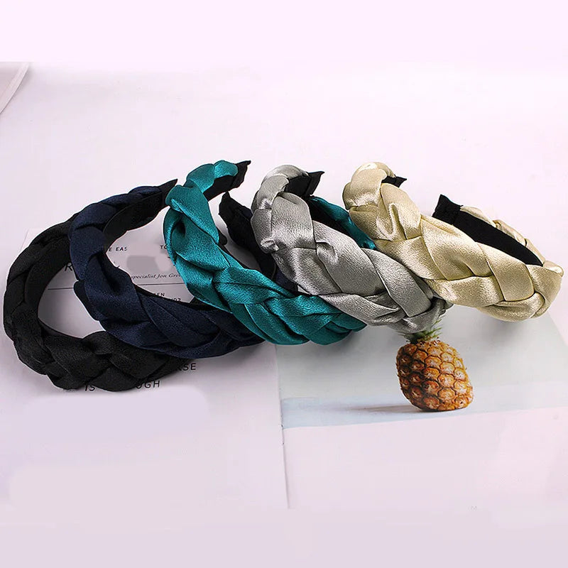 Women Satin Cross Hairbands - Twisted Braid Headband