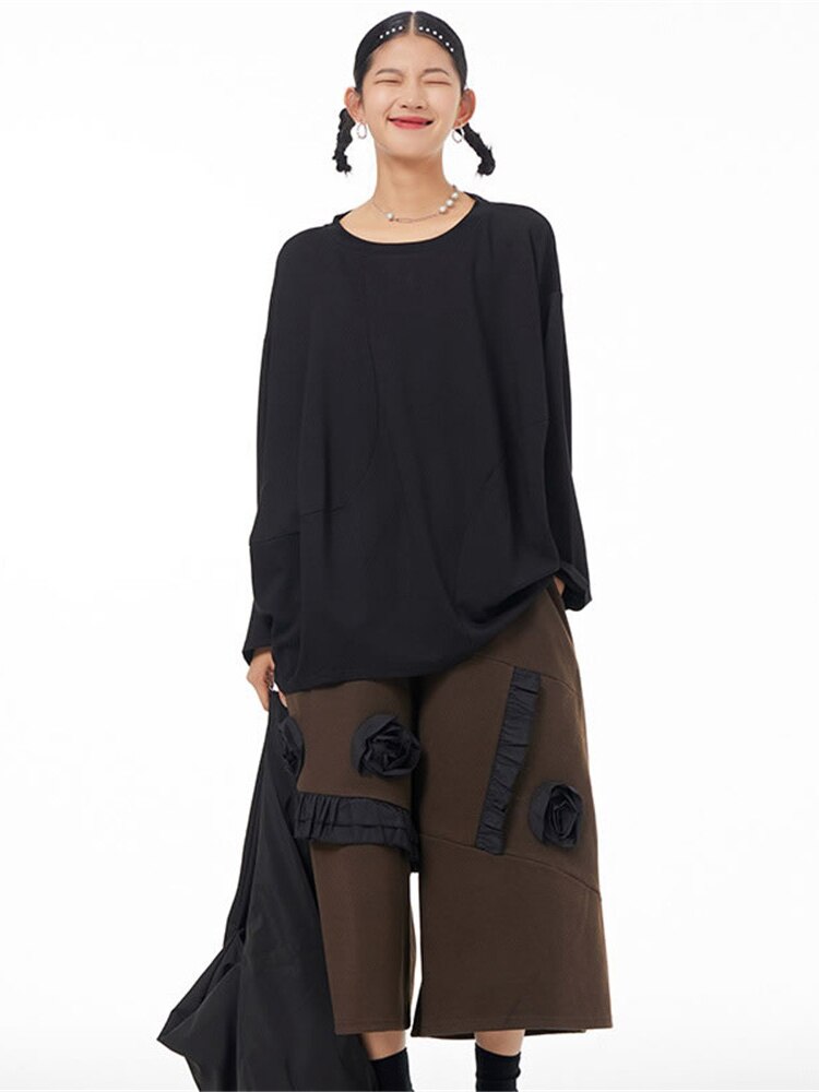 Harajuku-Inspired Three-Dimensional Flower Wide Leg Pants