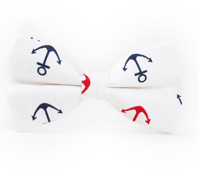 Cotton Vintage Anchor Print Bow Tie