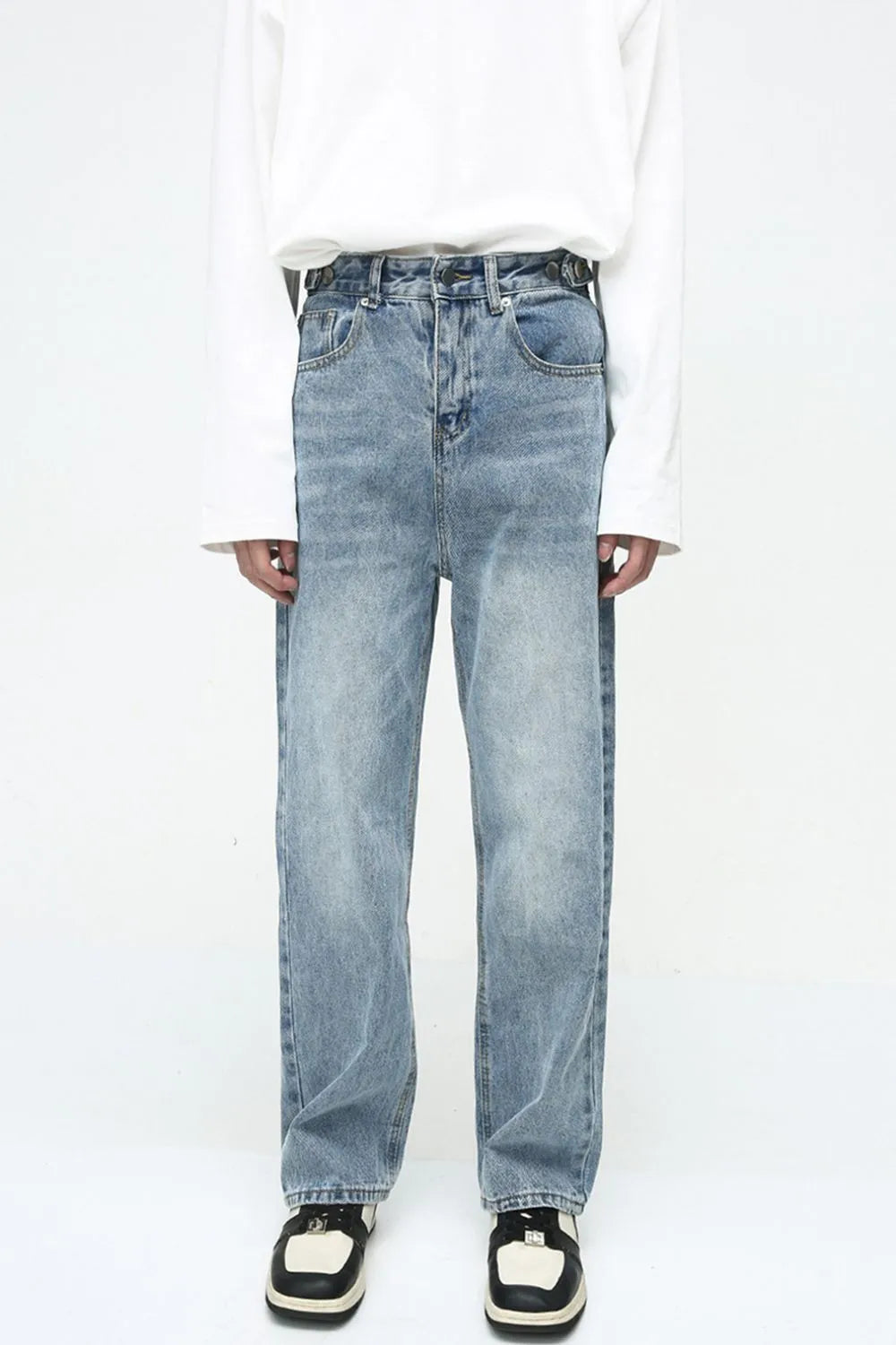 Men's Washed Straight-Leg Jeans - Harajuku Style