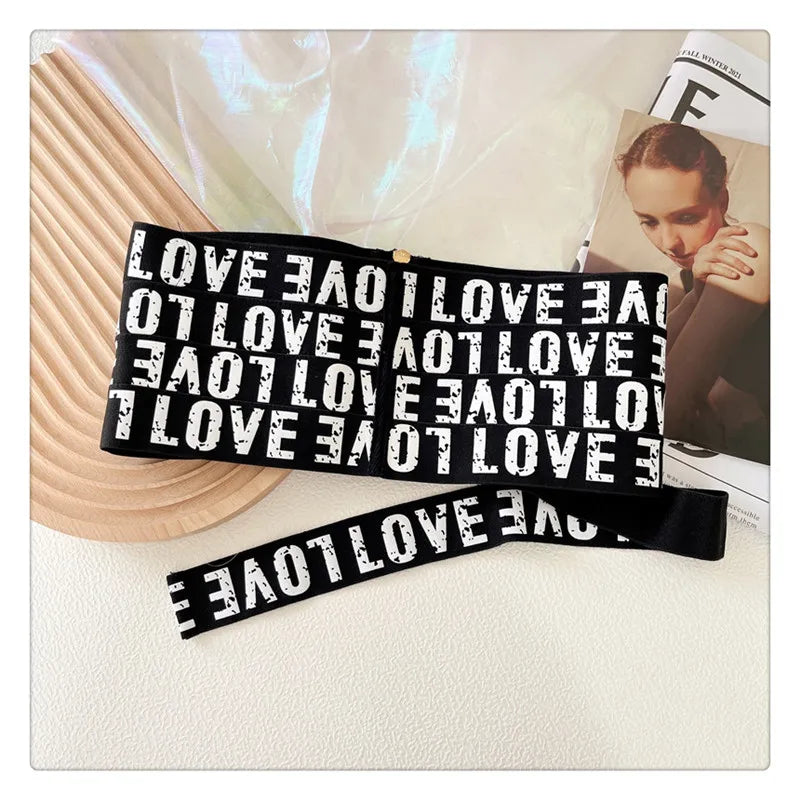 Harajuku Style Letter Printed Black Cummerbund Belt