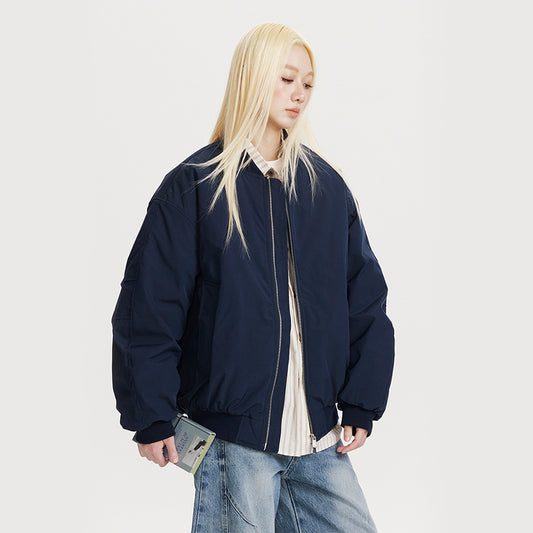 Solid Color Jacket - Loose Fit Cotton Jacket