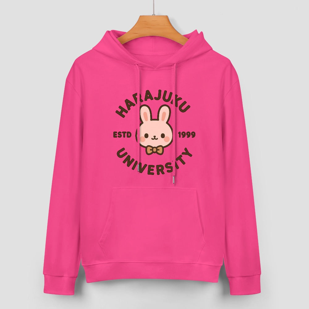 Harajuku University Pure Cotton Hoodie - Hot Pink