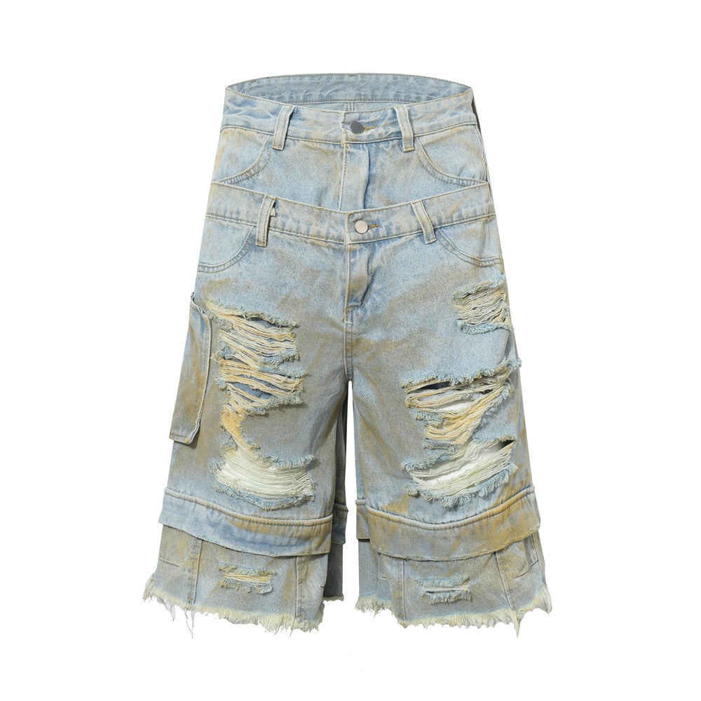 Harajuku-Inspired Distressed Denim Shorts for Men