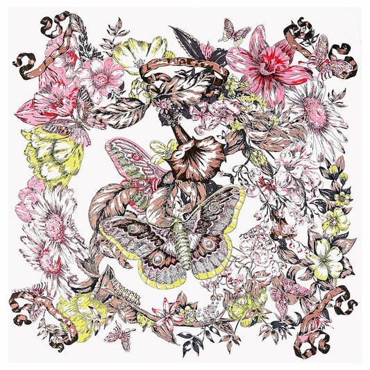 Hand-Painted Butterfly Flower Shawl - Versatile Square Scarf