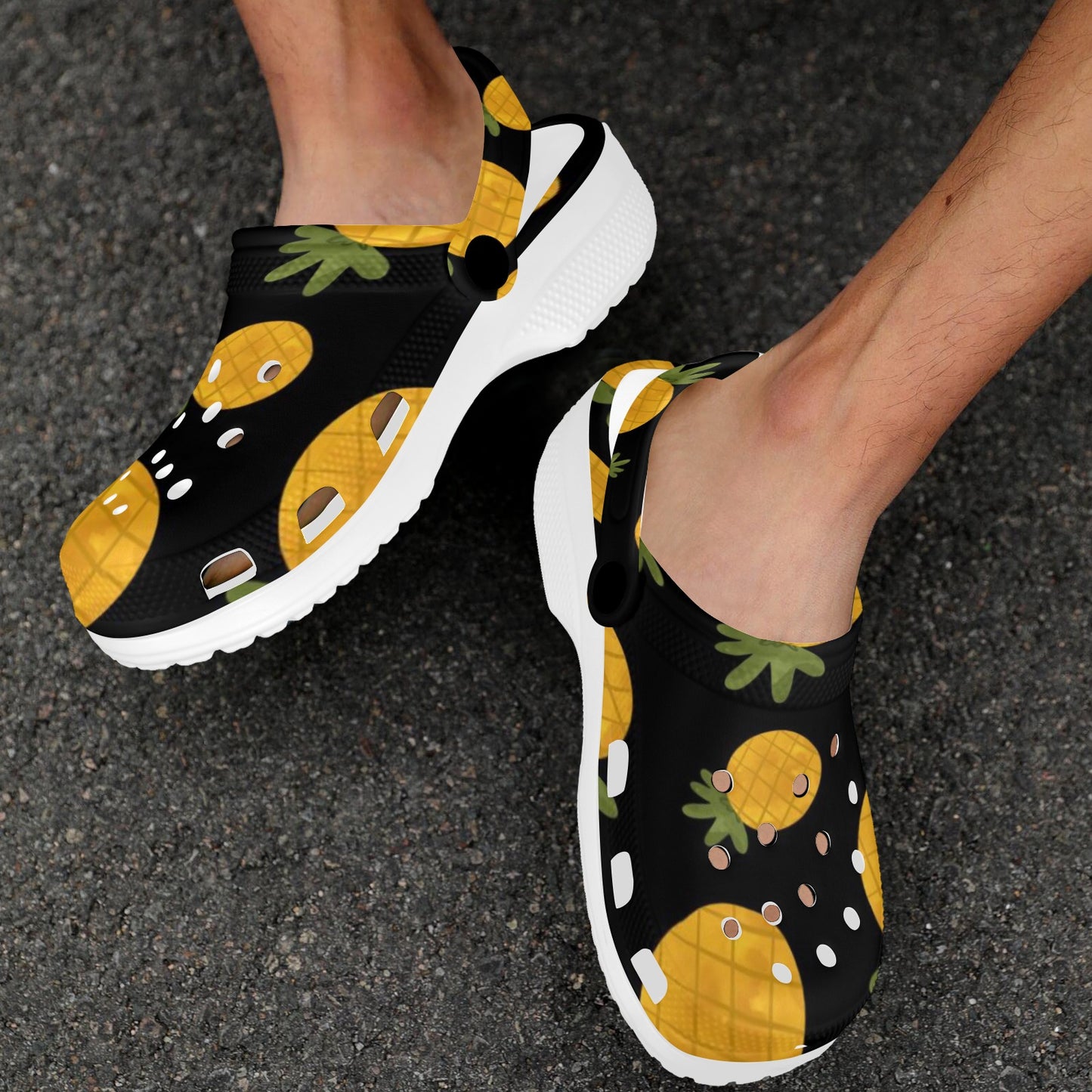 Black Pineapple Print Adults Clogs