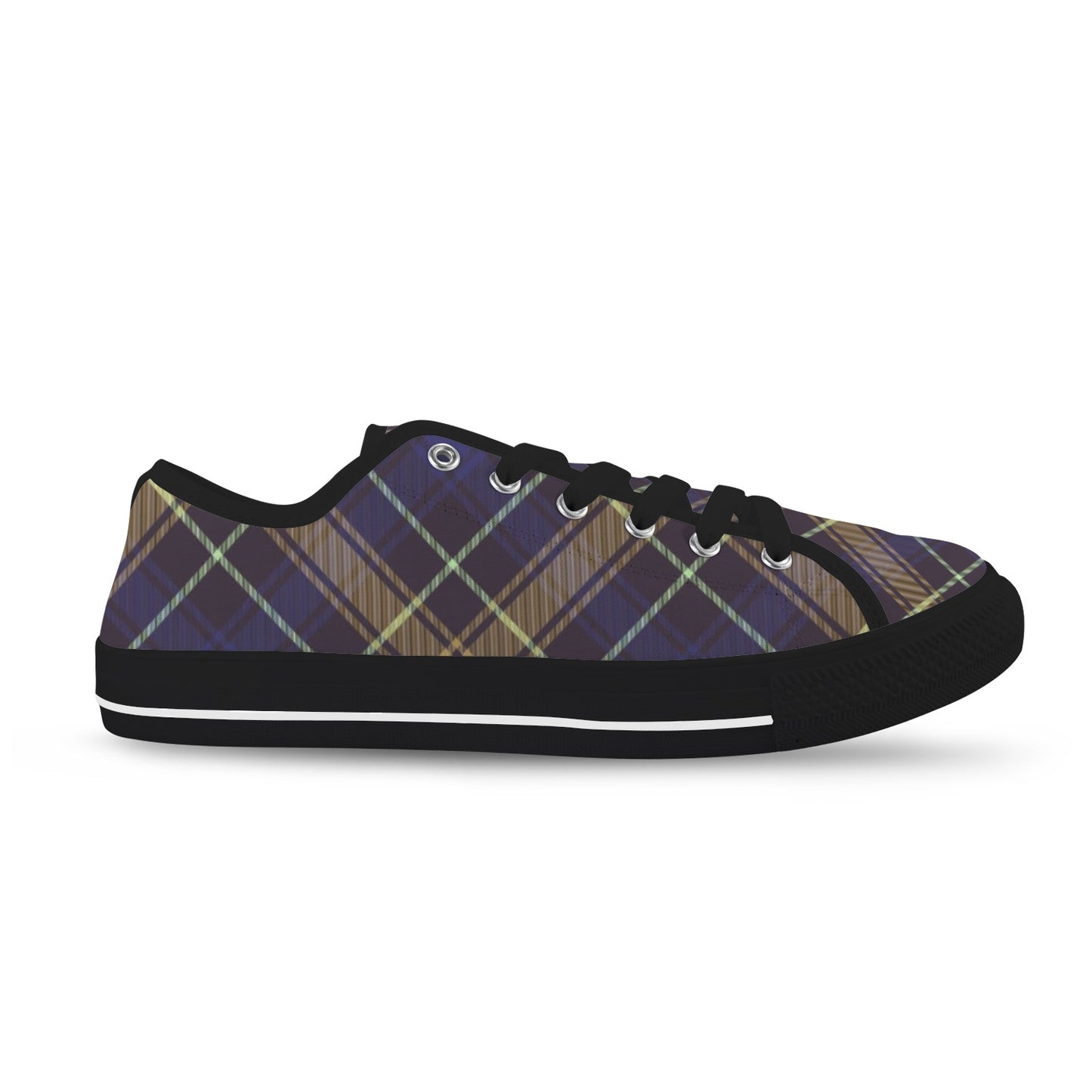 Dark Blue Plaid Low Top Women's Shoes