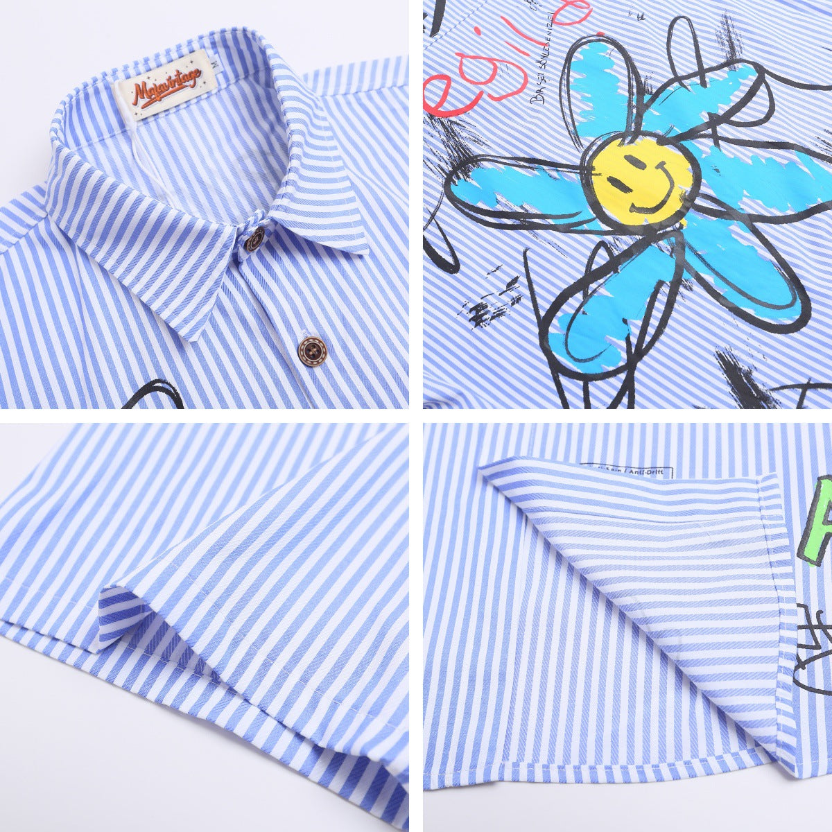 Style Striped Hand-Painted Cartoon Shirt for Men