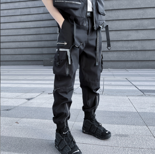 Harajuku Style Black Functional Overalls for Men