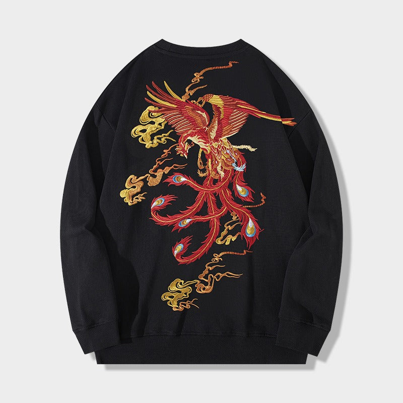 Harajuku Phoenix Embroidered Heavy Sweatshirt for Men