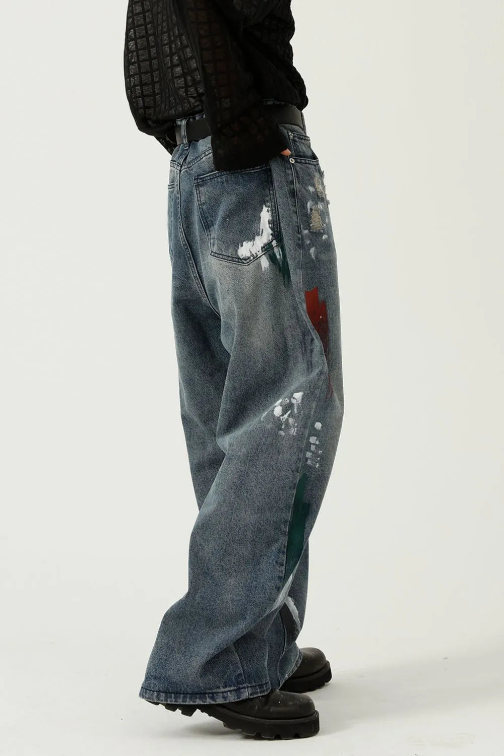 Playful Distressed Wide-Leg Jeans