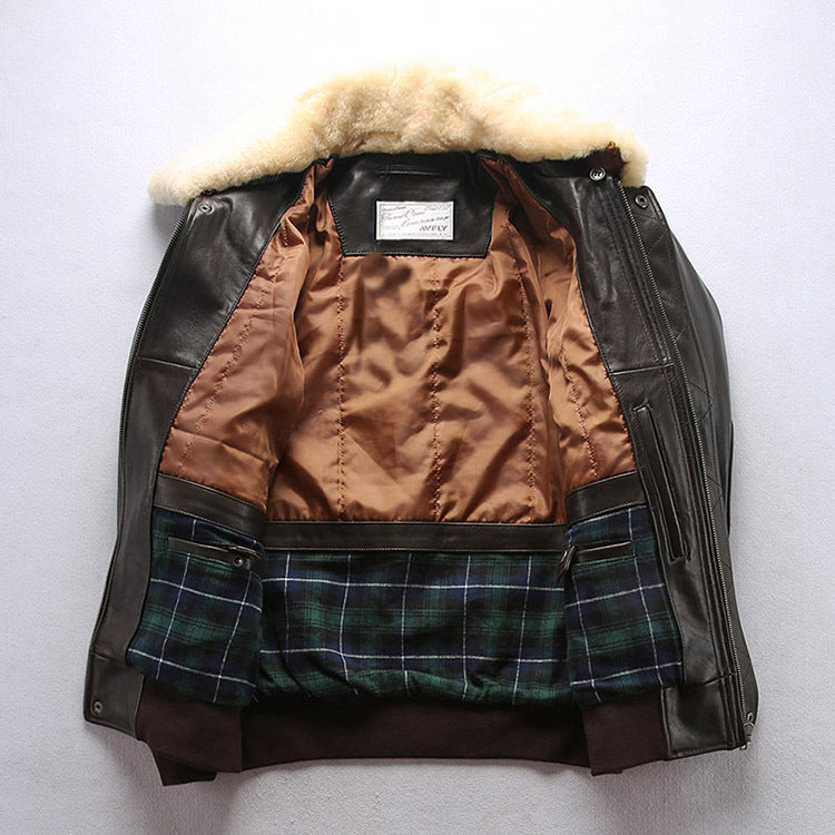 Harajuku Style Sheepskin Leather Flight Jacket